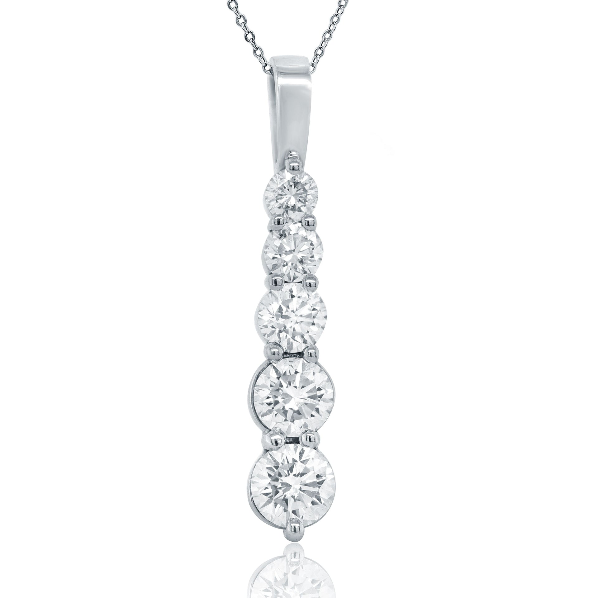 18kt white gold 5 stone bezel set diamond pendant containing 2.85 cts of round diamonds