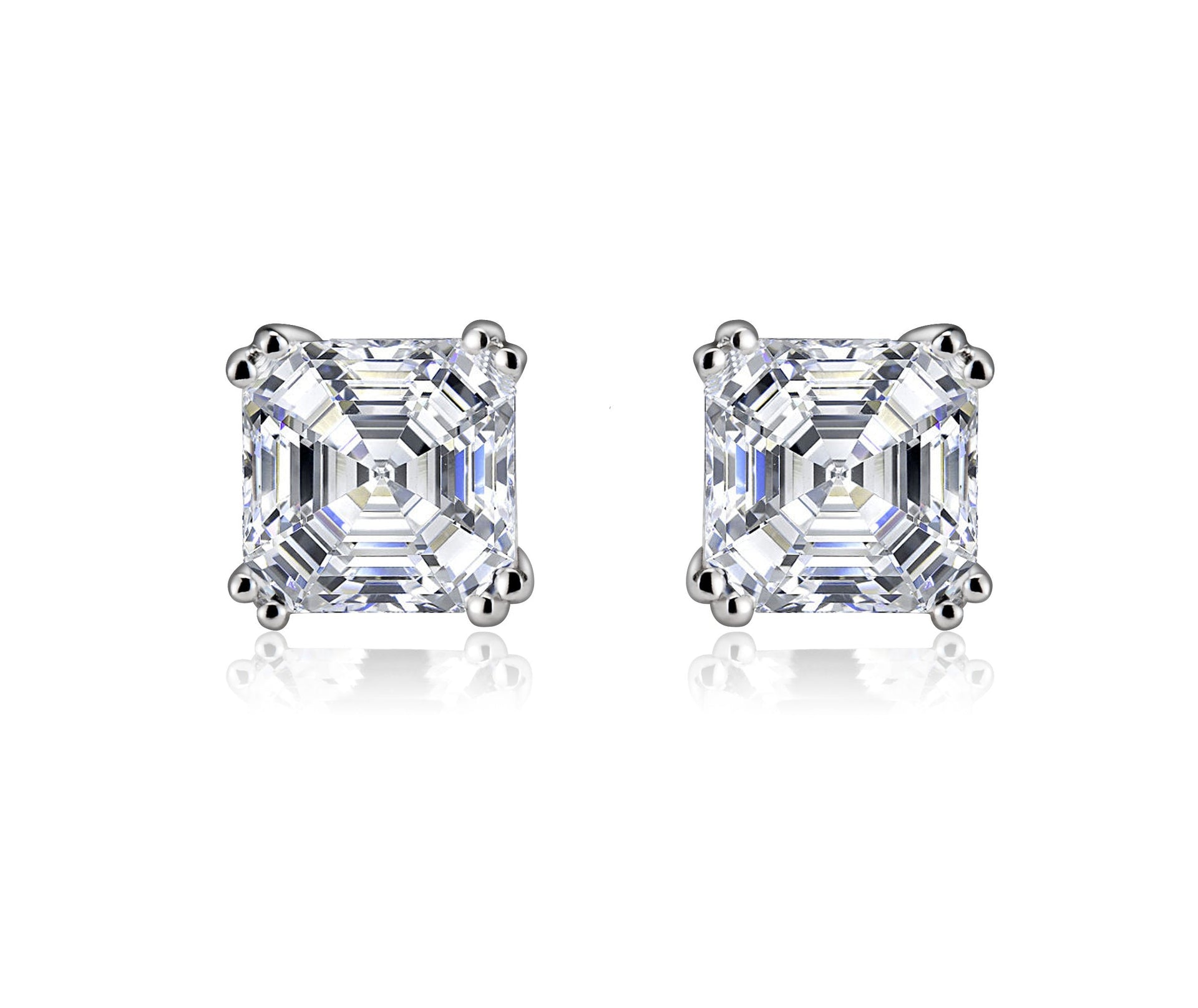 Sterling Silver Cubic Zirconia Square Stud Earrings
