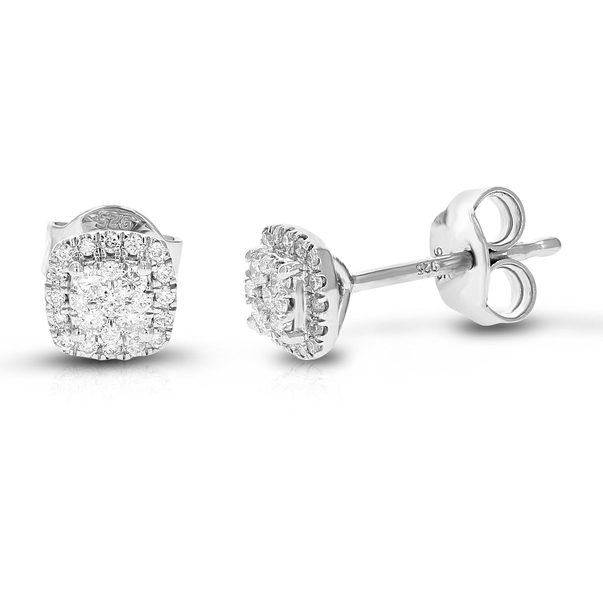1/4 cttw 50 Stones Round Lab Grown Diamond Studs Earrings .925 Sterling Silver Prong Set Square Shape