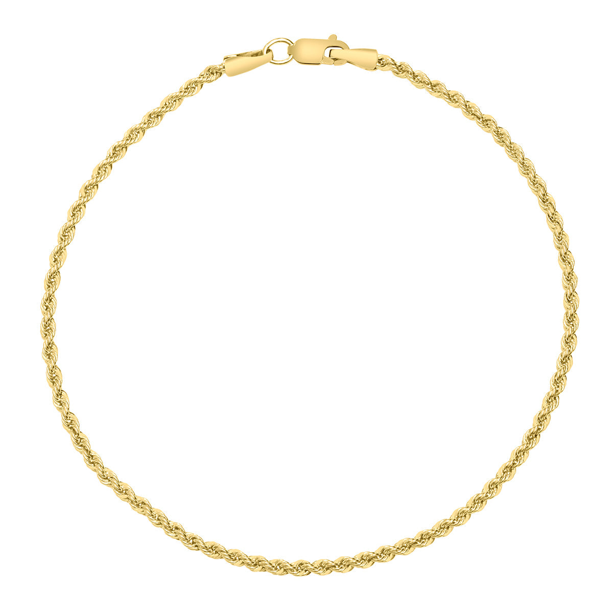 14K Filled 2.1Mm Rope Chain Bracelet With Lobster Clasp