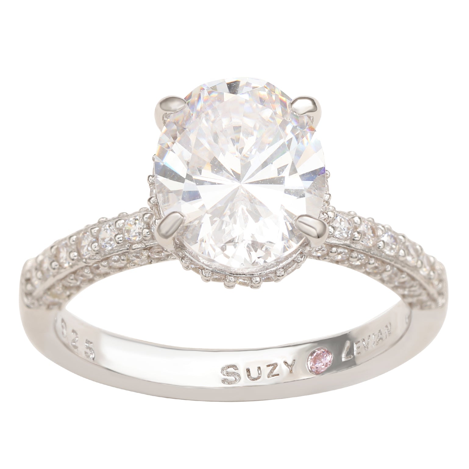Suzy Levian Sterling Silver Oval Cubic Zirconia Pave Engagement Ring