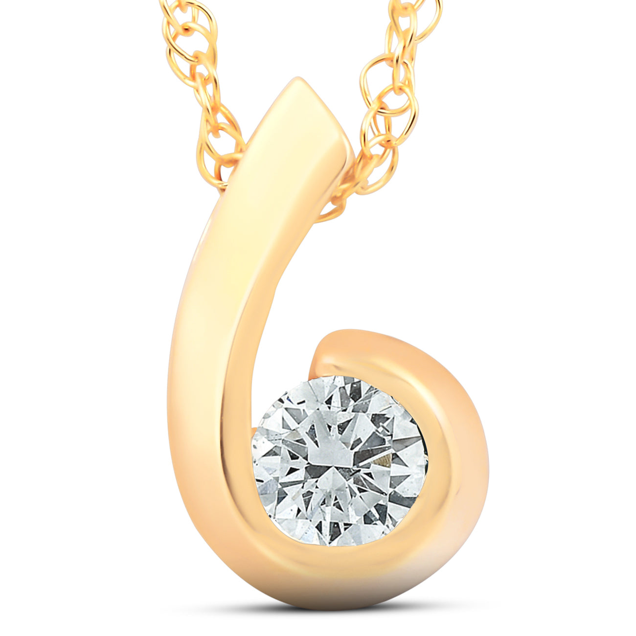 1/4ct Solitaire Round Diamond Pendant 10K Yellow Gold