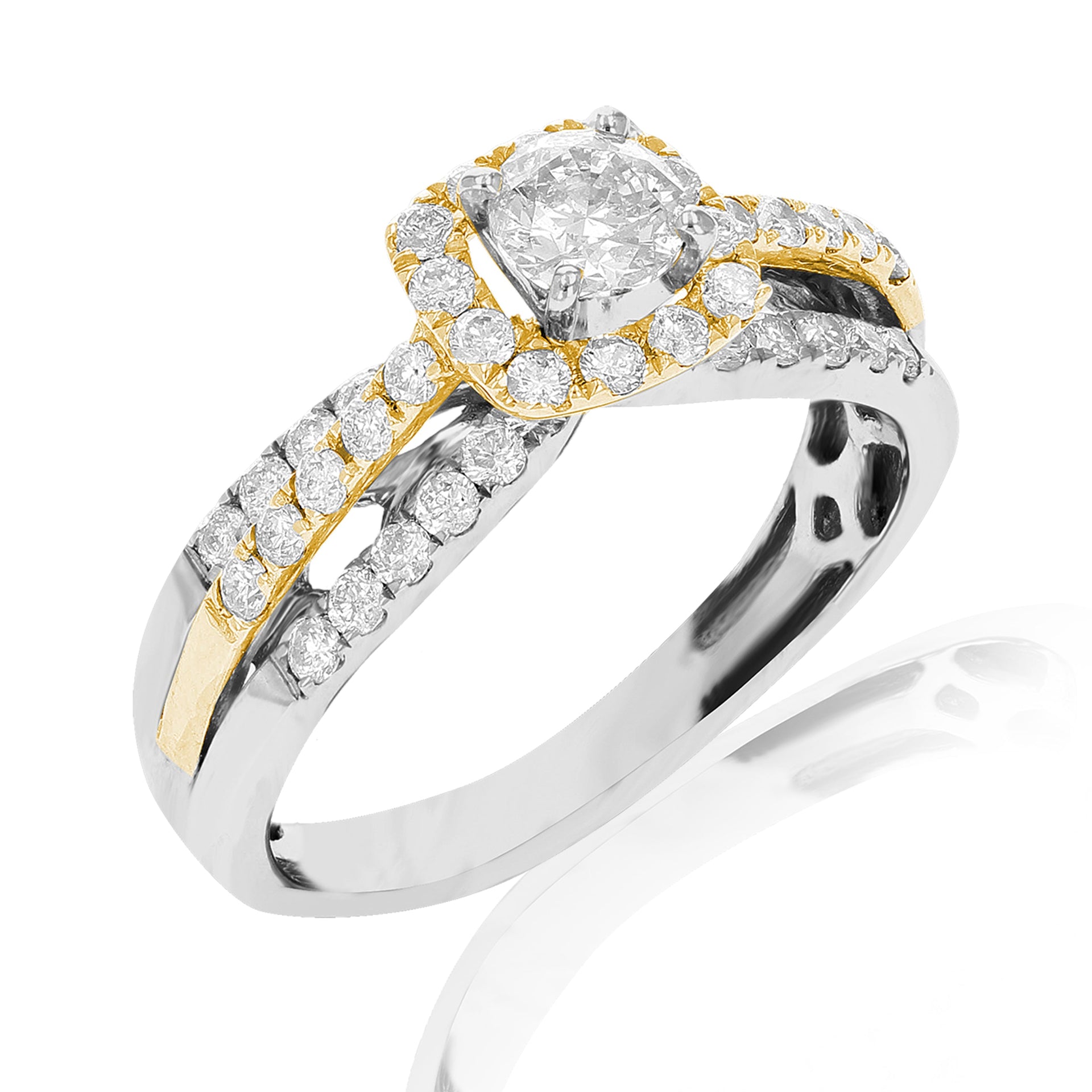 1 cttw Diamond Engagement Ring 14K Two Tone White and Yellow Gold Bridal