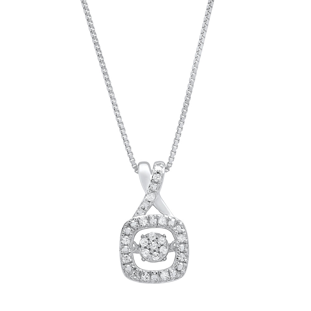 Dancing Diamond XoXo Cushion Pendant Necklace in 925 Sterling Silver (1/10 ct.tw.), 18'