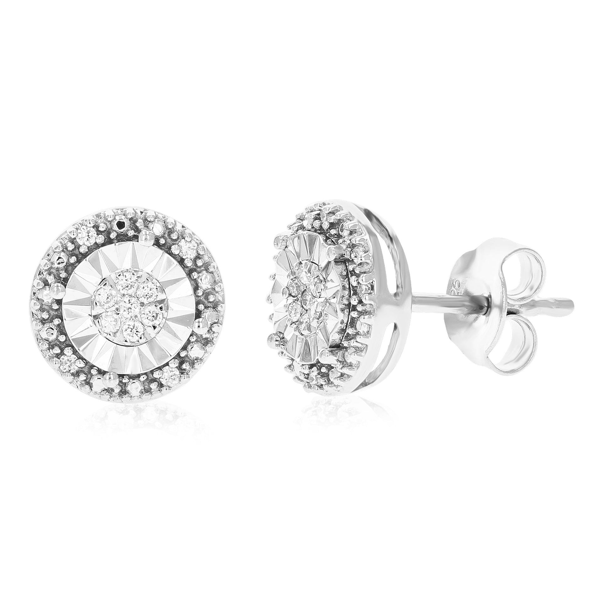 1/10 cttw 22 Stones Round Lab Grown Diamond Studs Earrings .925 Sterling Silver Prong Set 1/3 Inch
