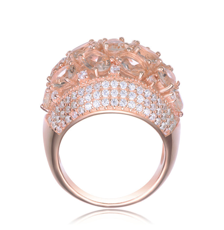 GENEVIVE Sterling Silver Rose Gold Plated Morganite Cubic Zirconia Cocktail Ring