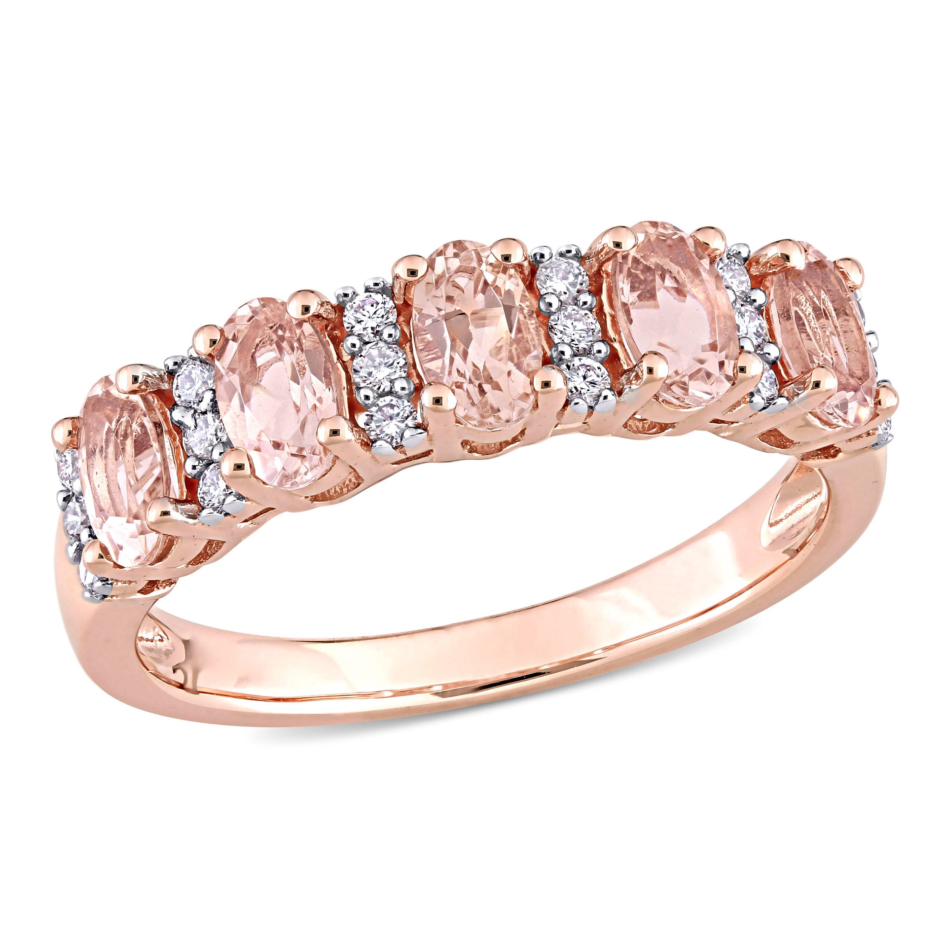 1ct TW Morganite and 1/6 ct TW Diamond Semi Eternity Ring in 14k Rose Gold