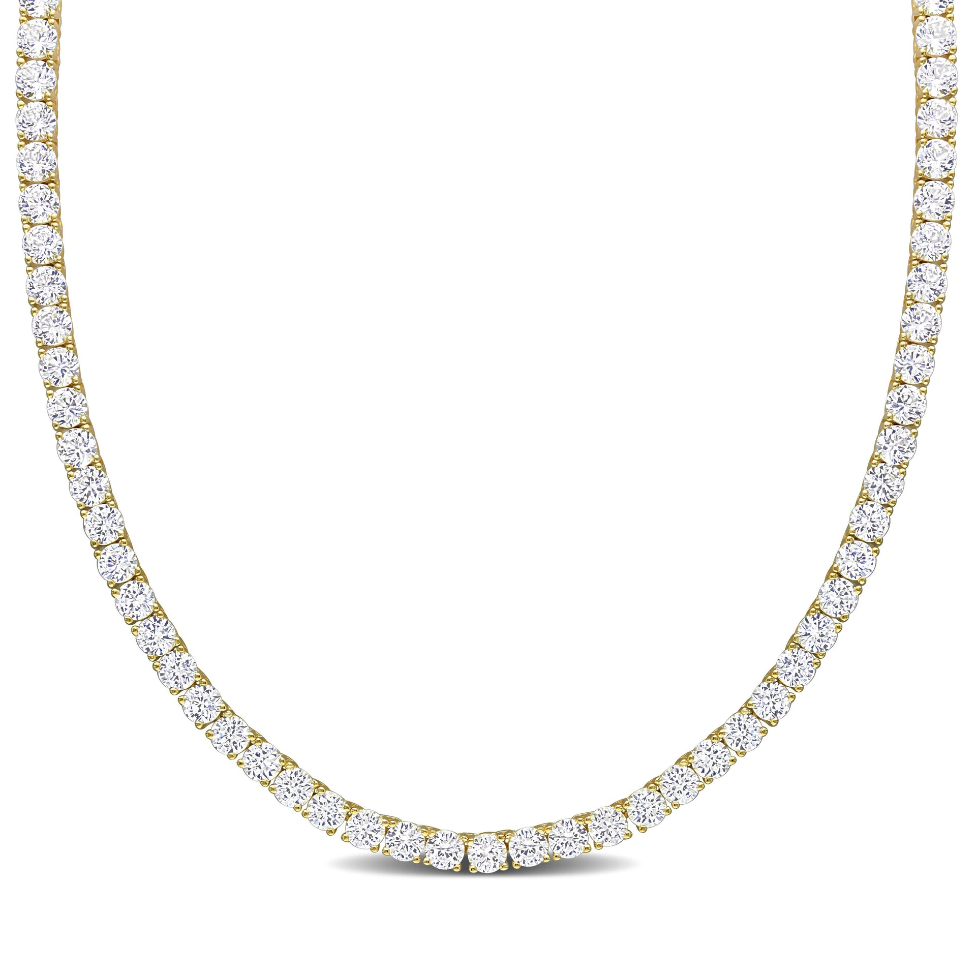 33 CT TGW Created White Sapphire Tennis Necklace in Yellow Plated Sterling Silver