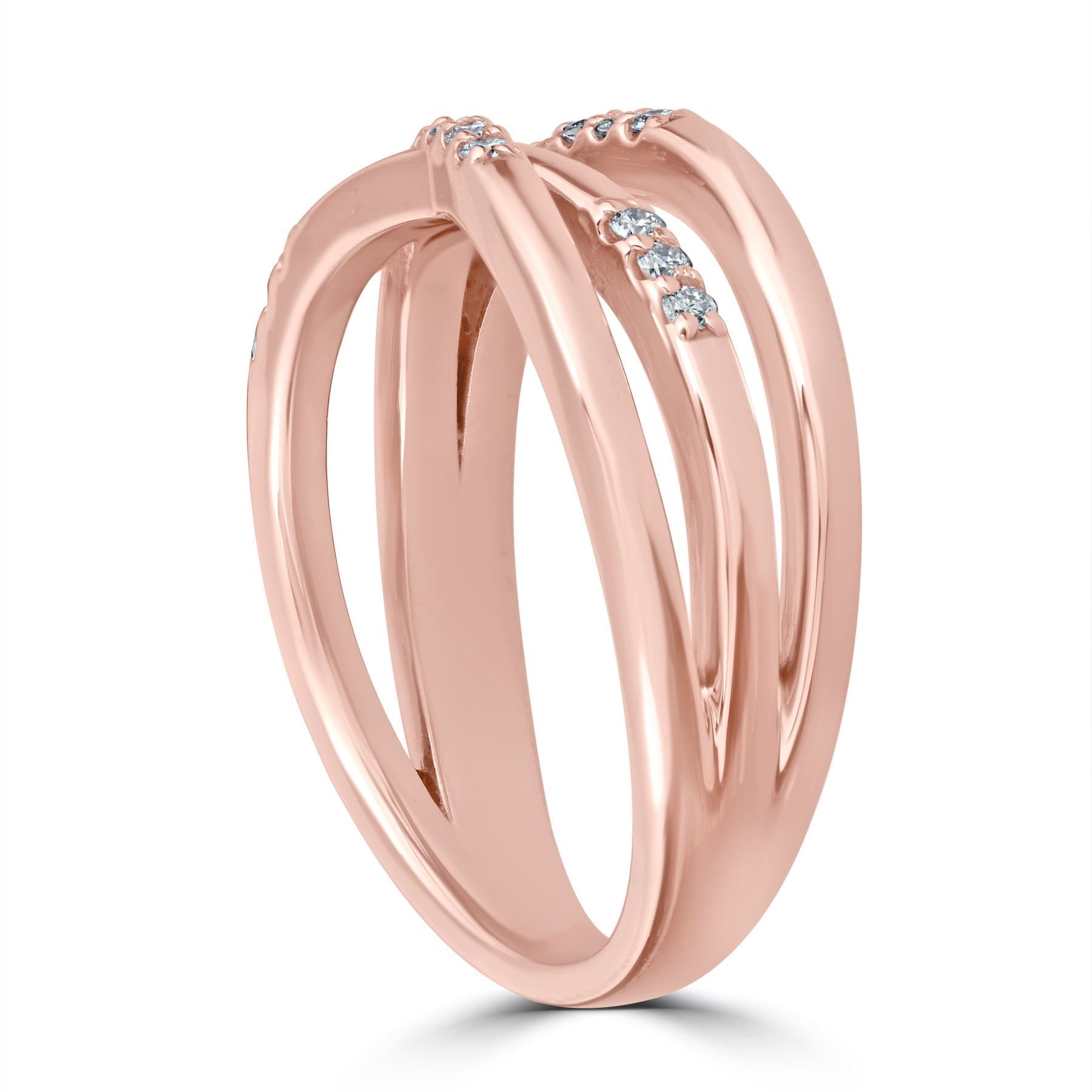 1/5ct Diamond Cross Over 14k Rose Gold Right Hand Multi Rose Ring