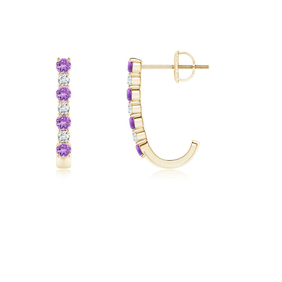 Amethyst and Diamond J-Hoop Earrings