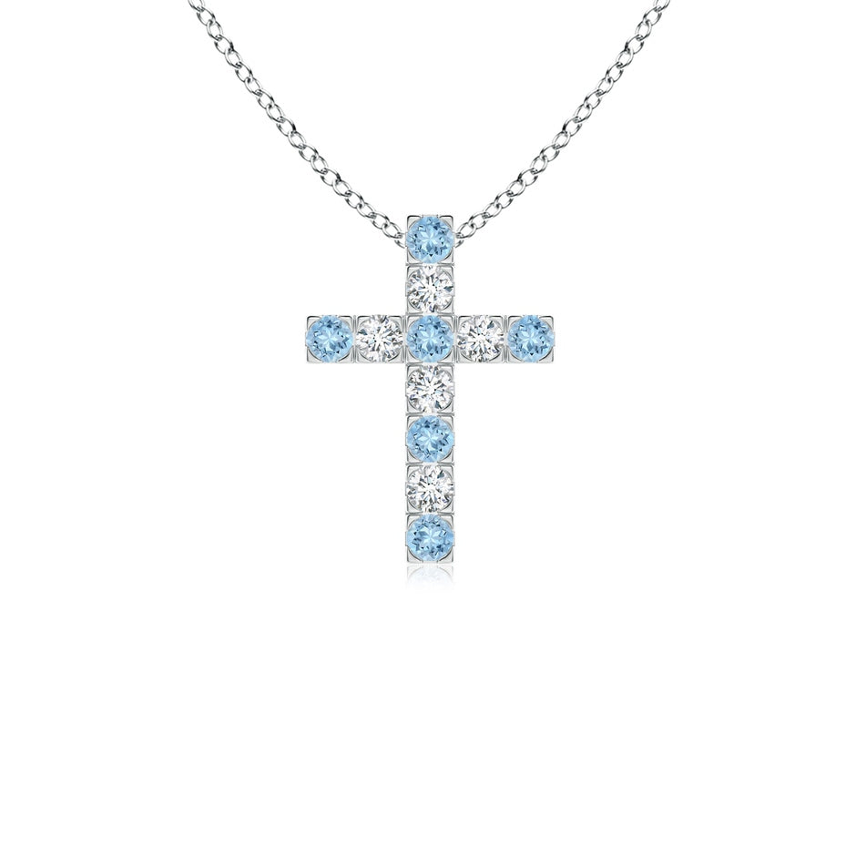 Flat Prong-Set Aquamarine and Diamond Cross Pendant
