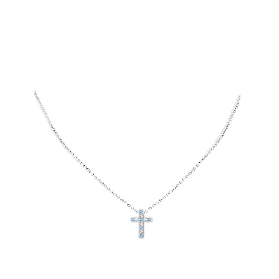 Flat Prong-Set Aquamarine and Diamond Cross Pendant