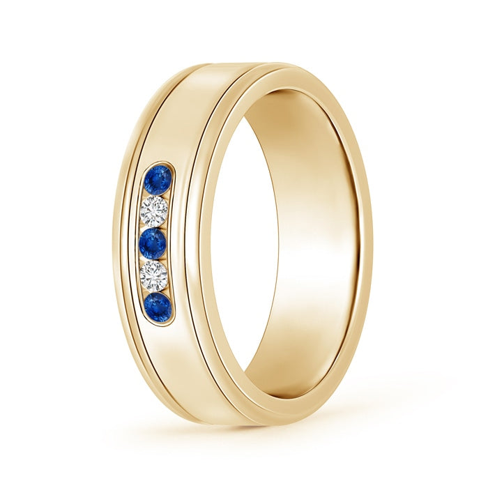 Round Blue Sapphire and Diamond Five Stone Wedding Ring