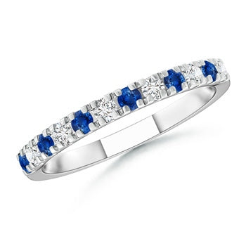 U Prong Sapphire Diamond Half Eternity Wedding Ring