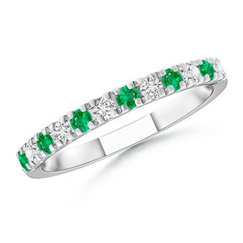 U Prong Emerald and Diamond Half Eternity Wedding Ring