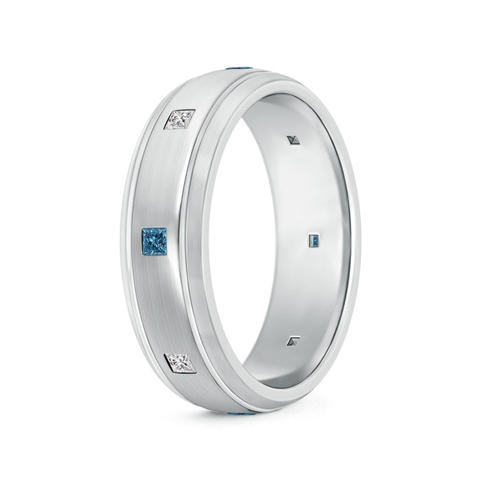 White & Enhanced Blue Diamond Low Dome Comfort Fit Ring for Him