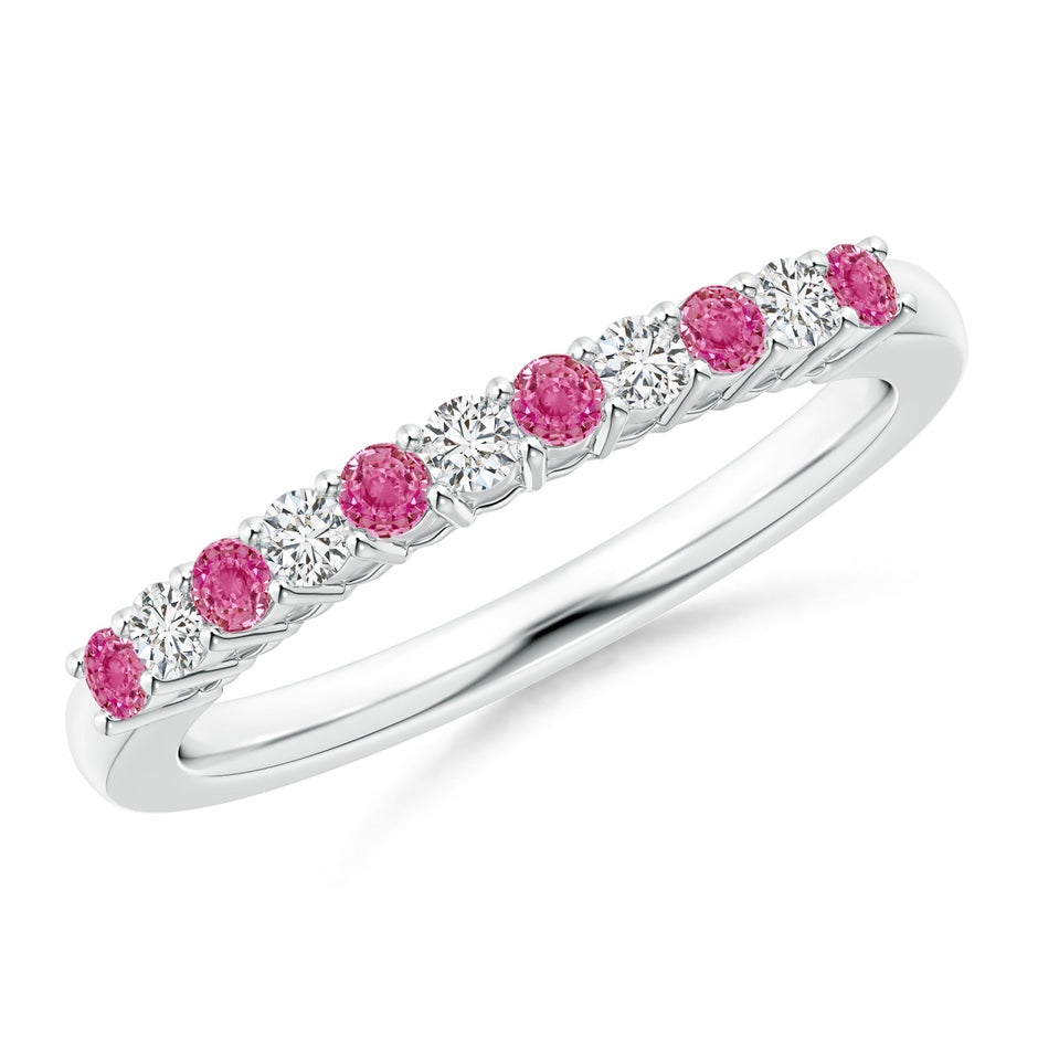 Pink Sapphire and Diamond Half Eternity Wedding Ring