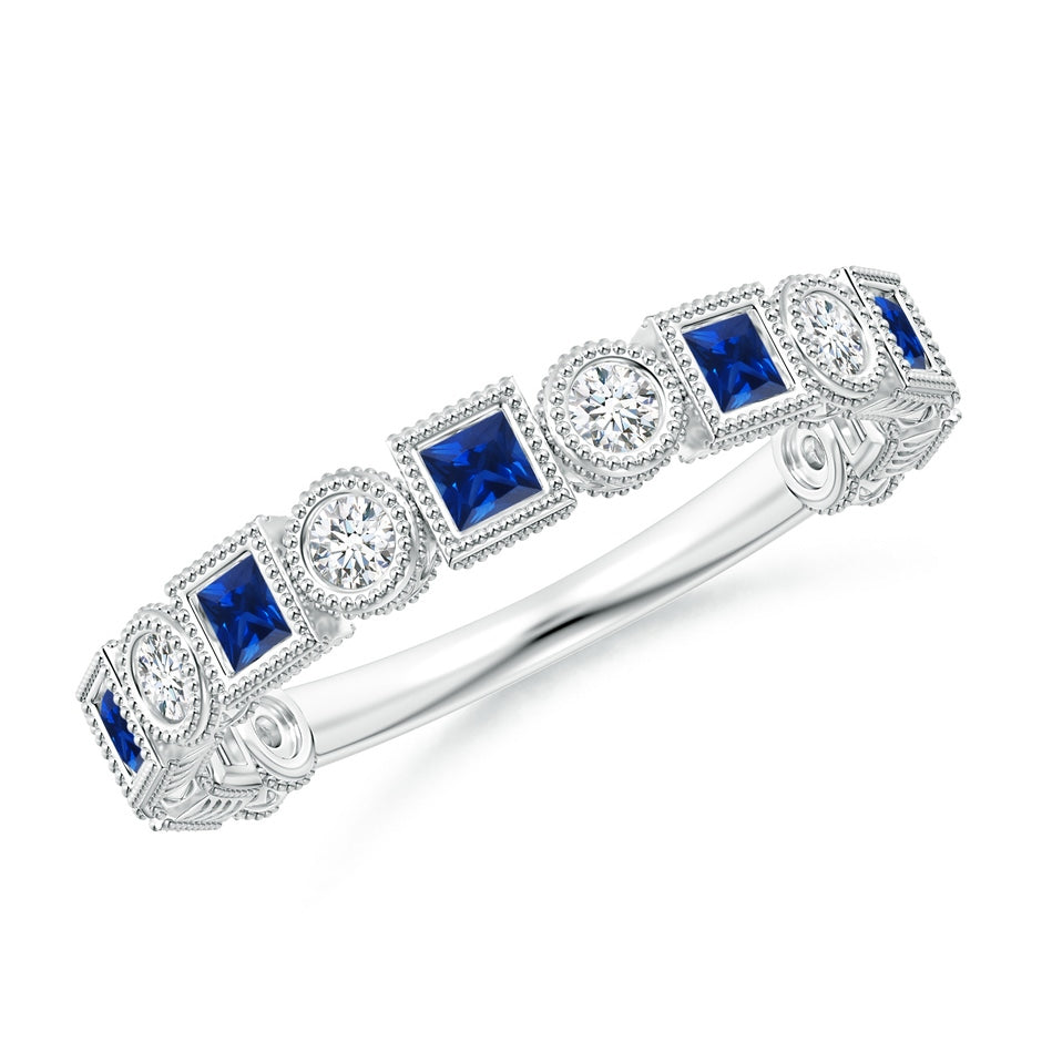 Bezel-Set Square Sapphire and Round Diamond Ring