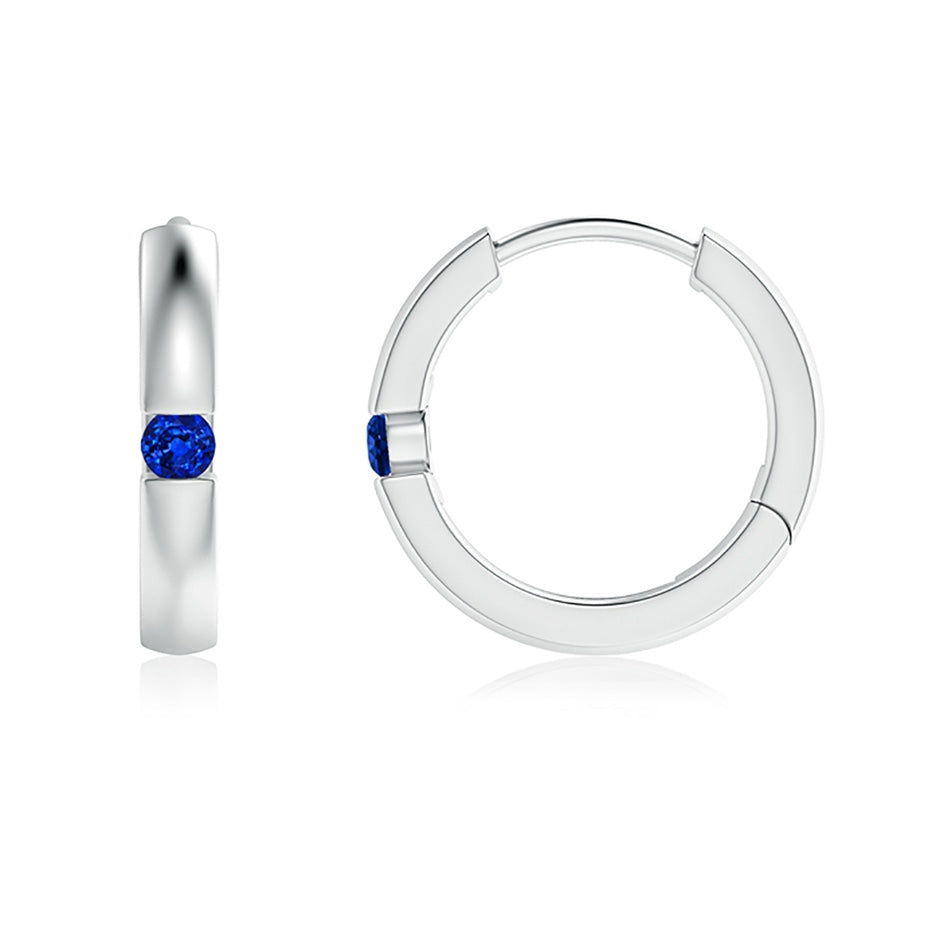 Channel-Set Round Blue Sapphire Hinged Hoop Earrings