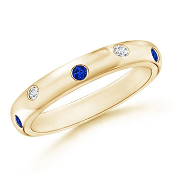 Gypsy Set Sapphire and Diamond High Dome Wedding Ring