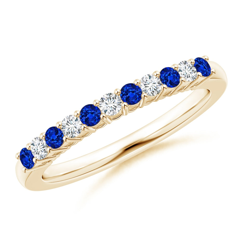 Blue Sapphire and Diamond Half Eternity Wedding Ring