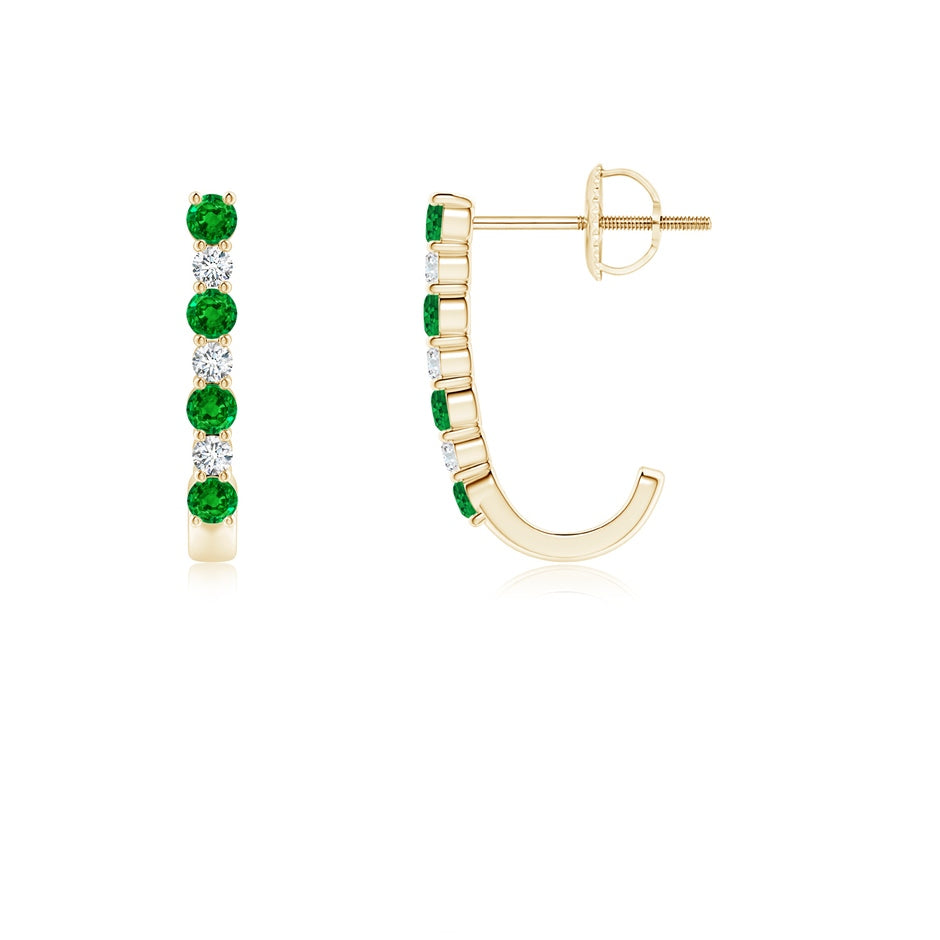 Emerald and Diamond J-Hoop Earrings