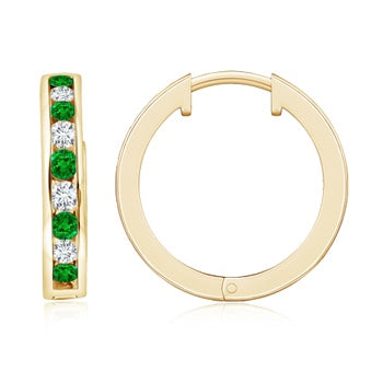 Lab-Grown Channel-Set Emerald and Diamond Hinged Hoop Earrings
