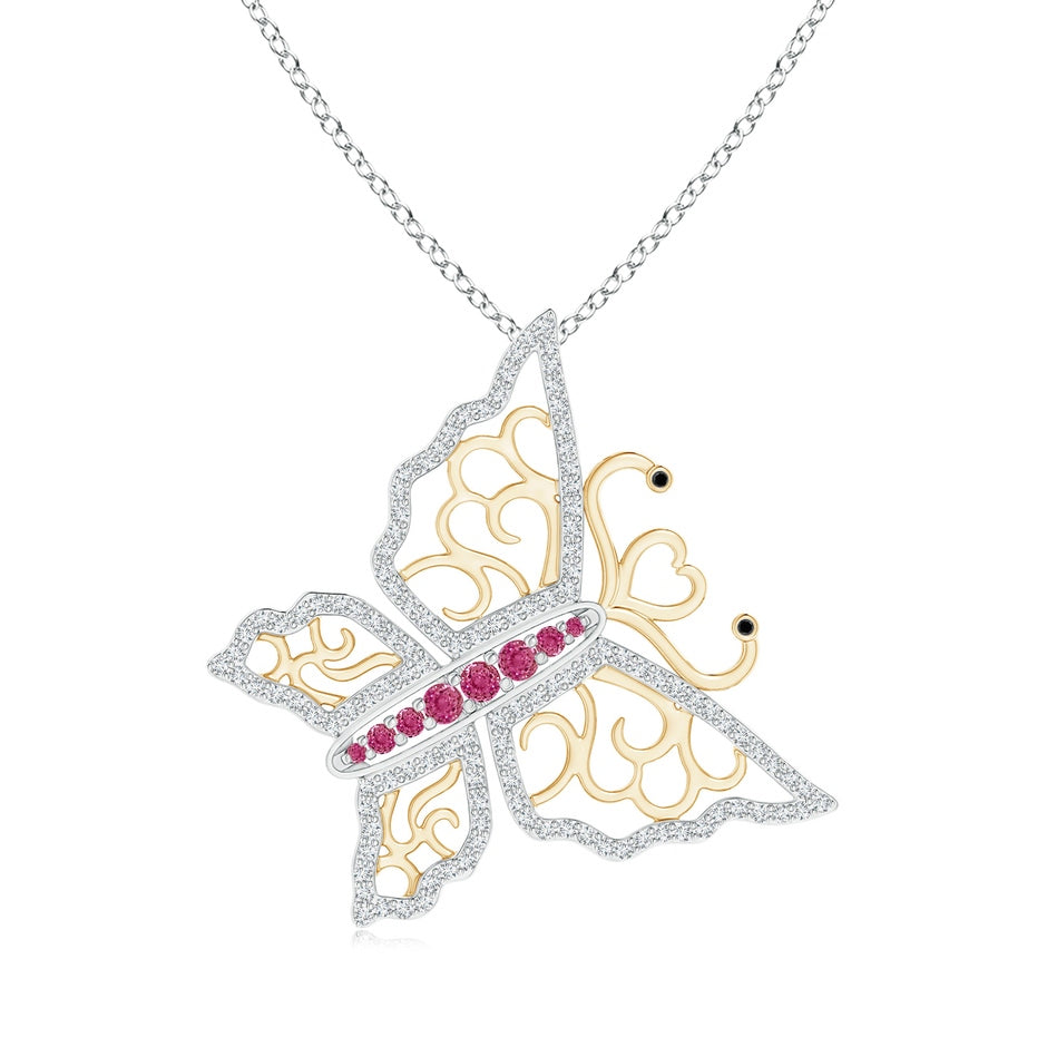 Pink Sapphire and Diamond Butterfly Pendant in Two Tone
