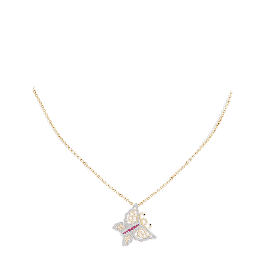 Pink Sapphire and Diamond Butterfly Pendant in Two Tone