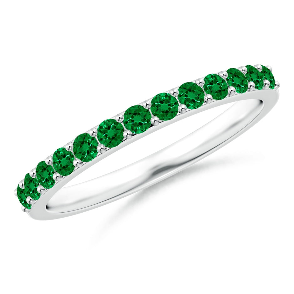 Lab-Grown Prong Set Half Eternity Round Emerald Wedding Ring