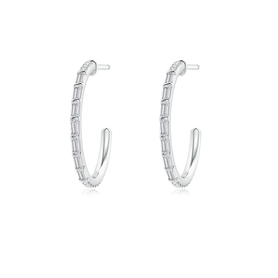 Baguette & Round Diamond Hoop Earrings