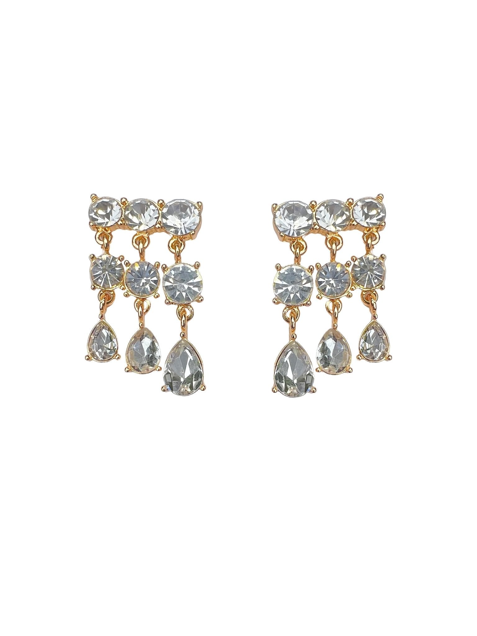 Triple Row Crystal Drop Statement Earring