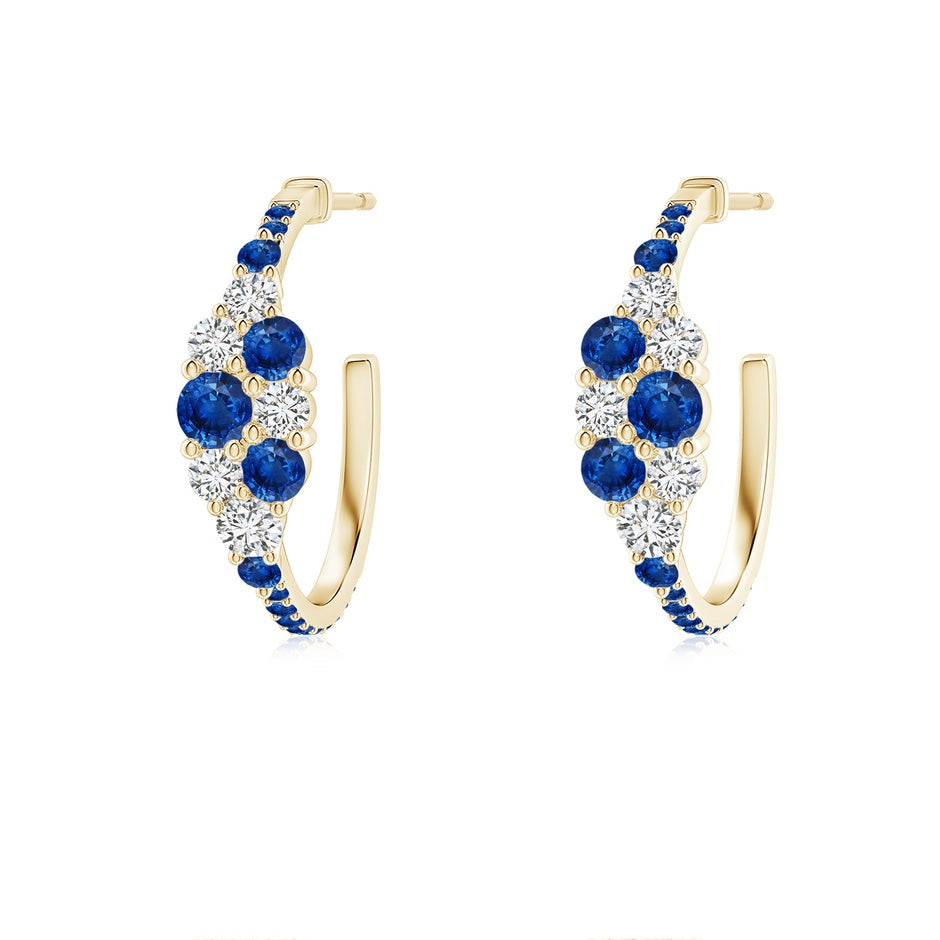 Blue Sapphire & Diamond Cluster Asymmetrical Hoop Earrings