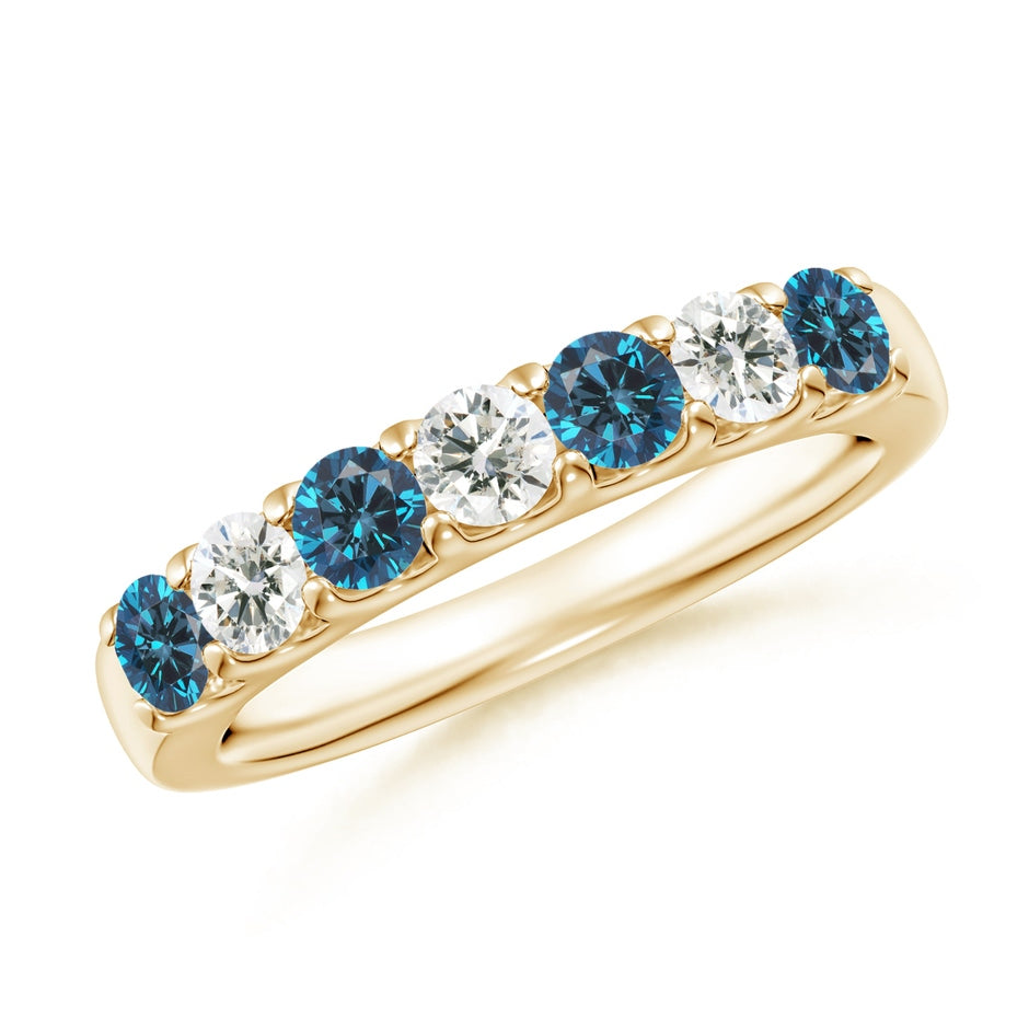 Prong-Set White and Enhanced Blue Diamond Half Eternity Ring
