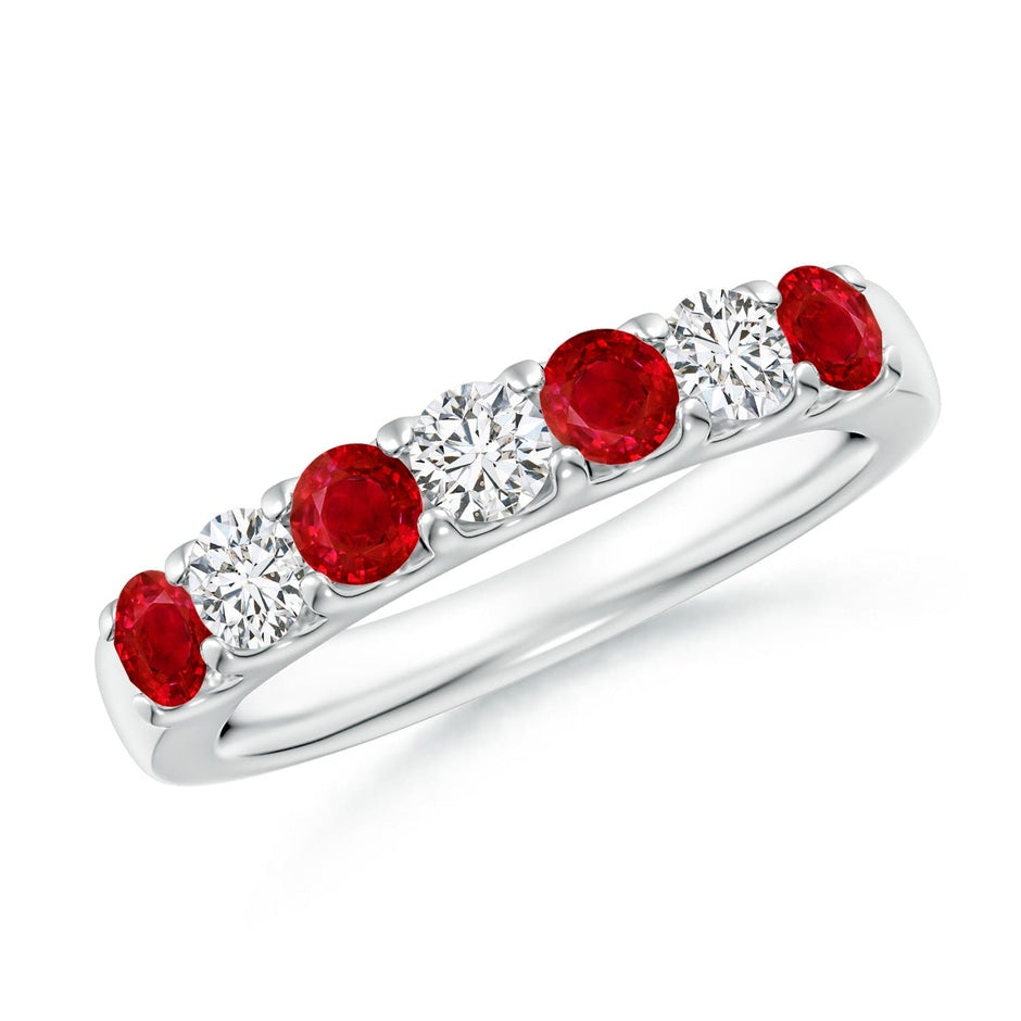 Shared Prong Ruby and Diamond Half Eternity Ring