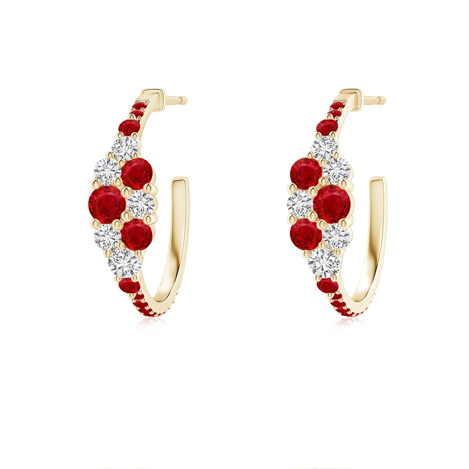 Ruby & Diamond Cluster Asymmetrical Hoop Earrings