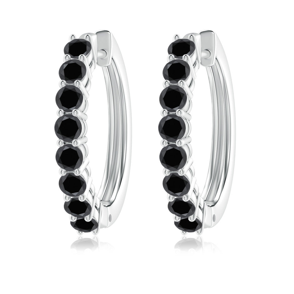 Airline-Set Enhanced Black Diamond Hinged Hoop Earrings