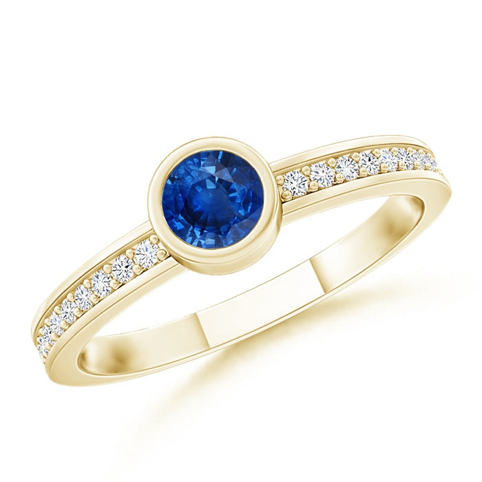 Bezel Round Sapphire Stackable Ring with Diamond Accents