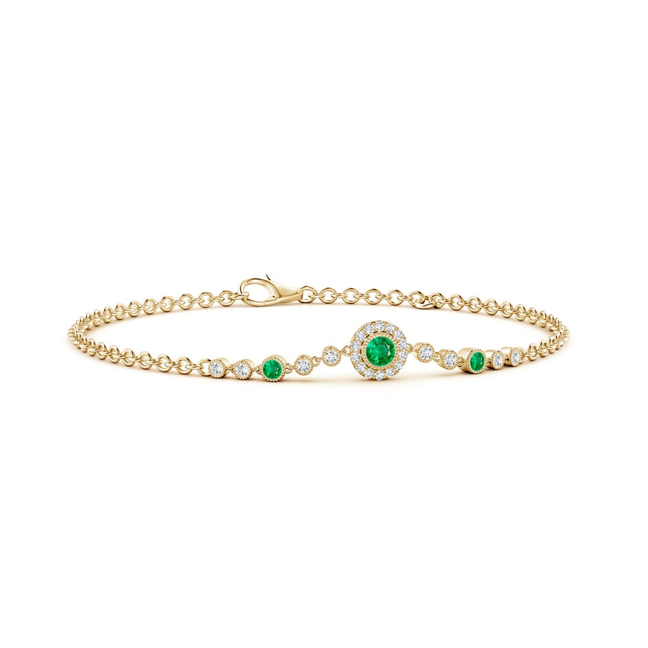 Vintage Style Bezel-Set Emerald and Diamond Bracelet