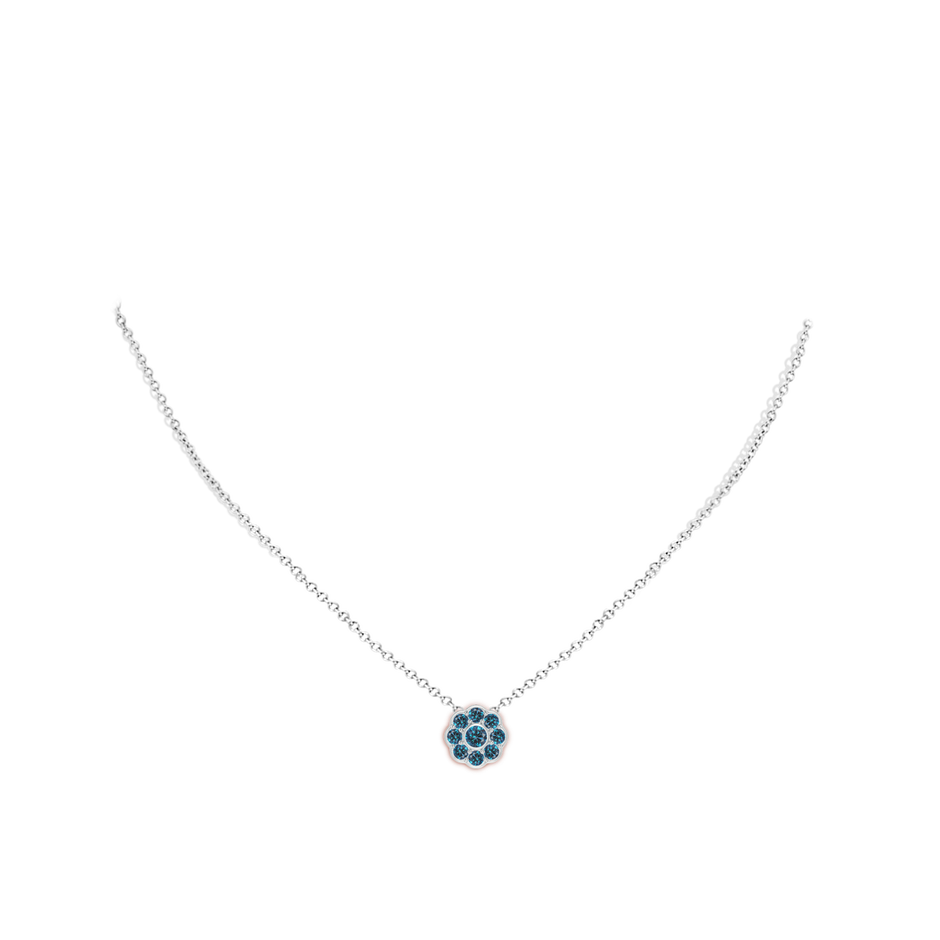 Bezel and Pave Set Round Enhanced Blue Diamond Floral Pendant