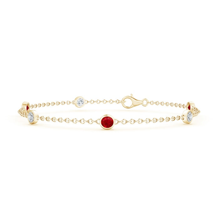 Bezel-Set Ruby and Diamond Station Bracelet with Chain