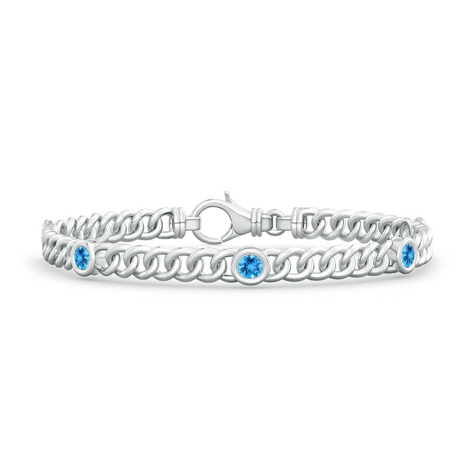 Bezel-Set Swiss Blue Topaz Curb Chain Link Bracelet