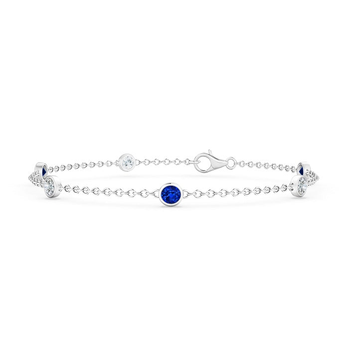 Lab-Grown Bezel-Set Sapphire and Diamond Station Bracelet with Chain