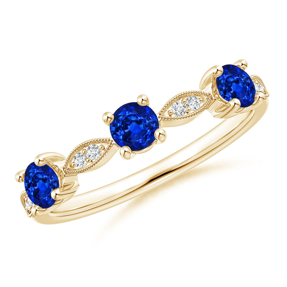 Blue Sapphire & Diamond Marquise and Dot Ring