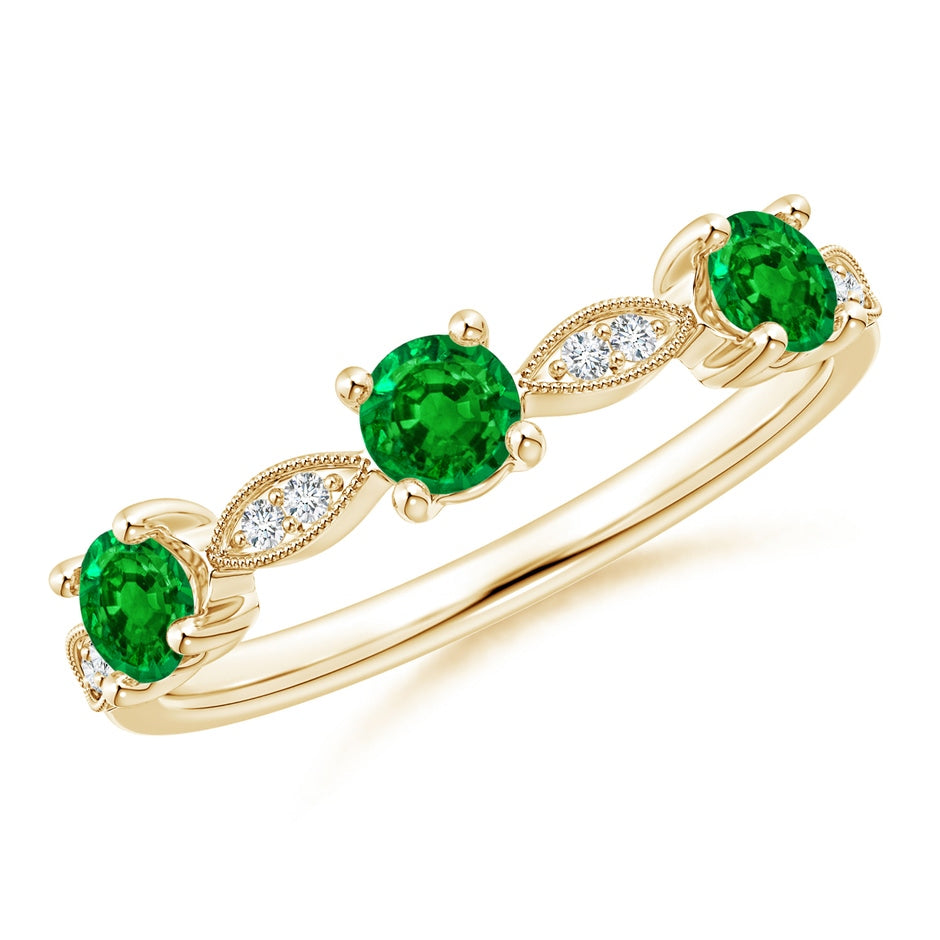 Emerald & Diamond Marquise and Dot Ring