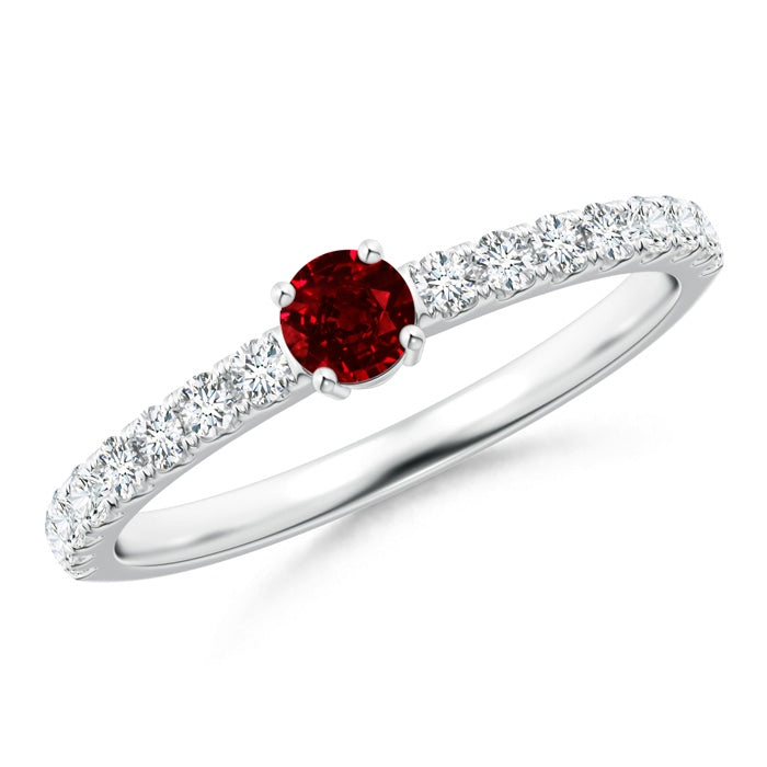 Classic Solitaire Ruby Promise Ring with Pavé Diamonds