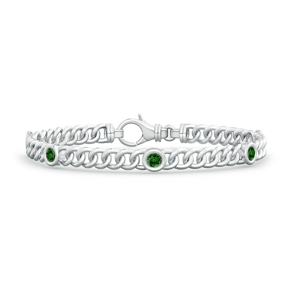 Lab-Grown Bezel-Set Emerald Curb Chain Link Bracelet