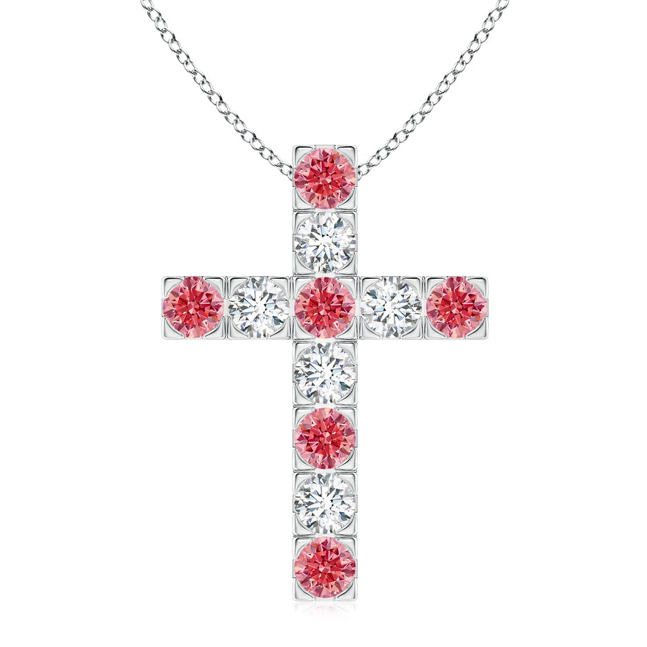 Flat Prong-Set Lab-Grown Fancy Intense Pink and White Diamond Cross Pendant