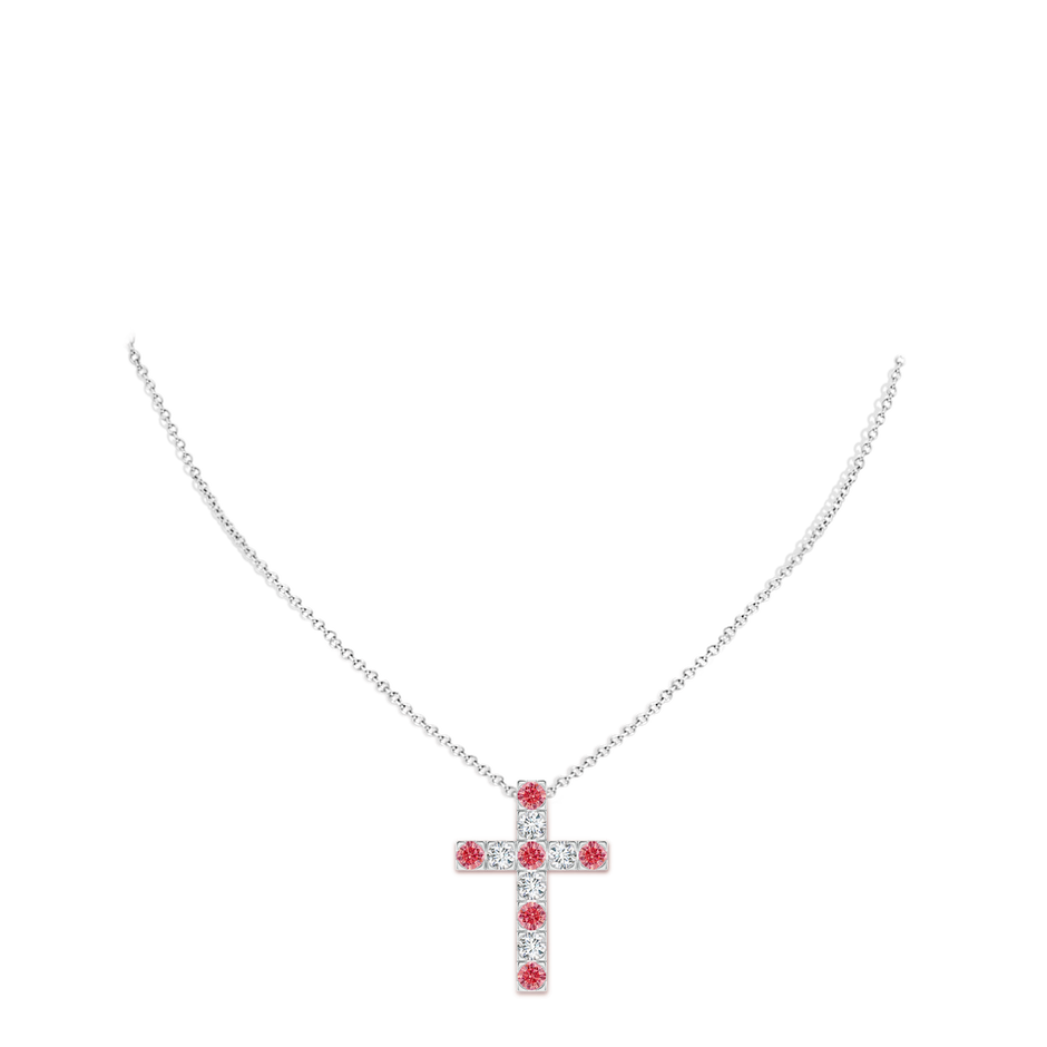 Flat Prong-Set Lab-Grown Fancy Intense Pink and White Diamond Cross Pendant