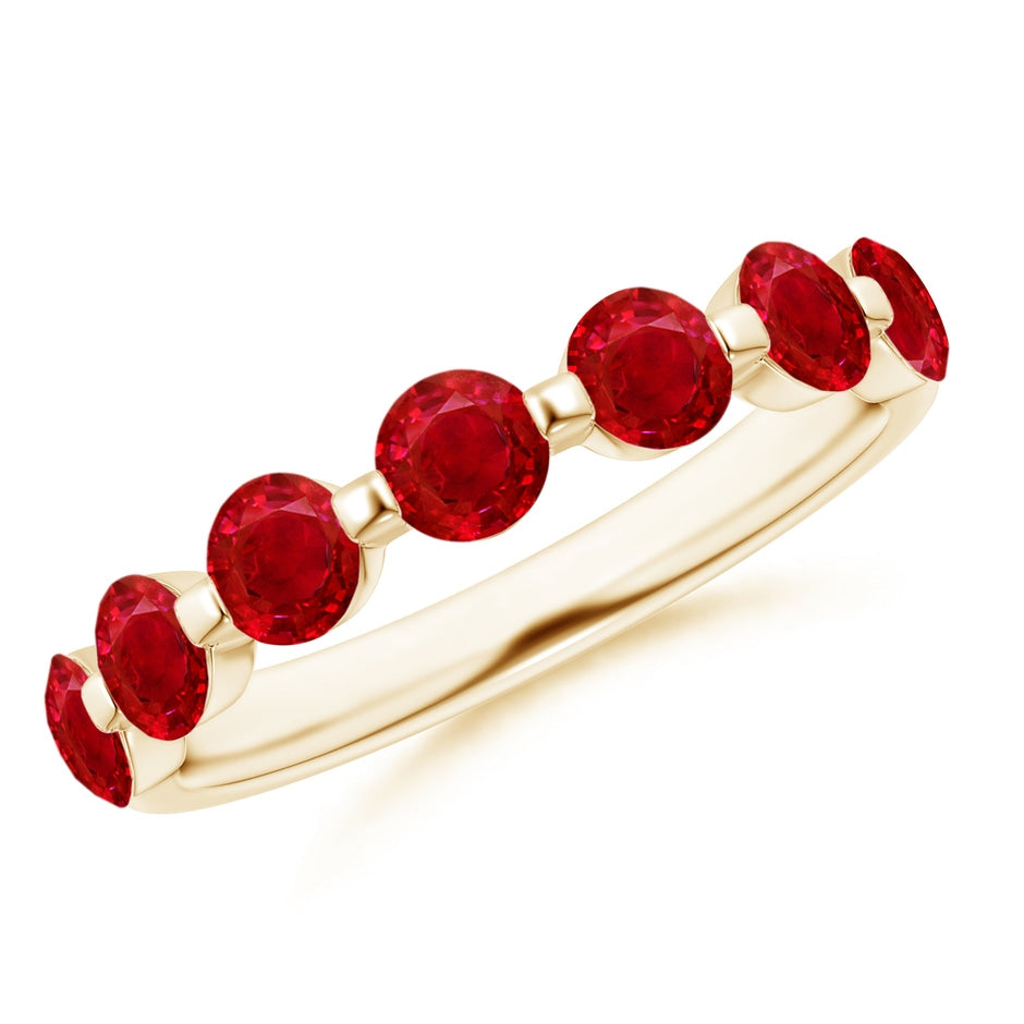 Floating Round Ruby Semi Eternity Wedding Ring for Her